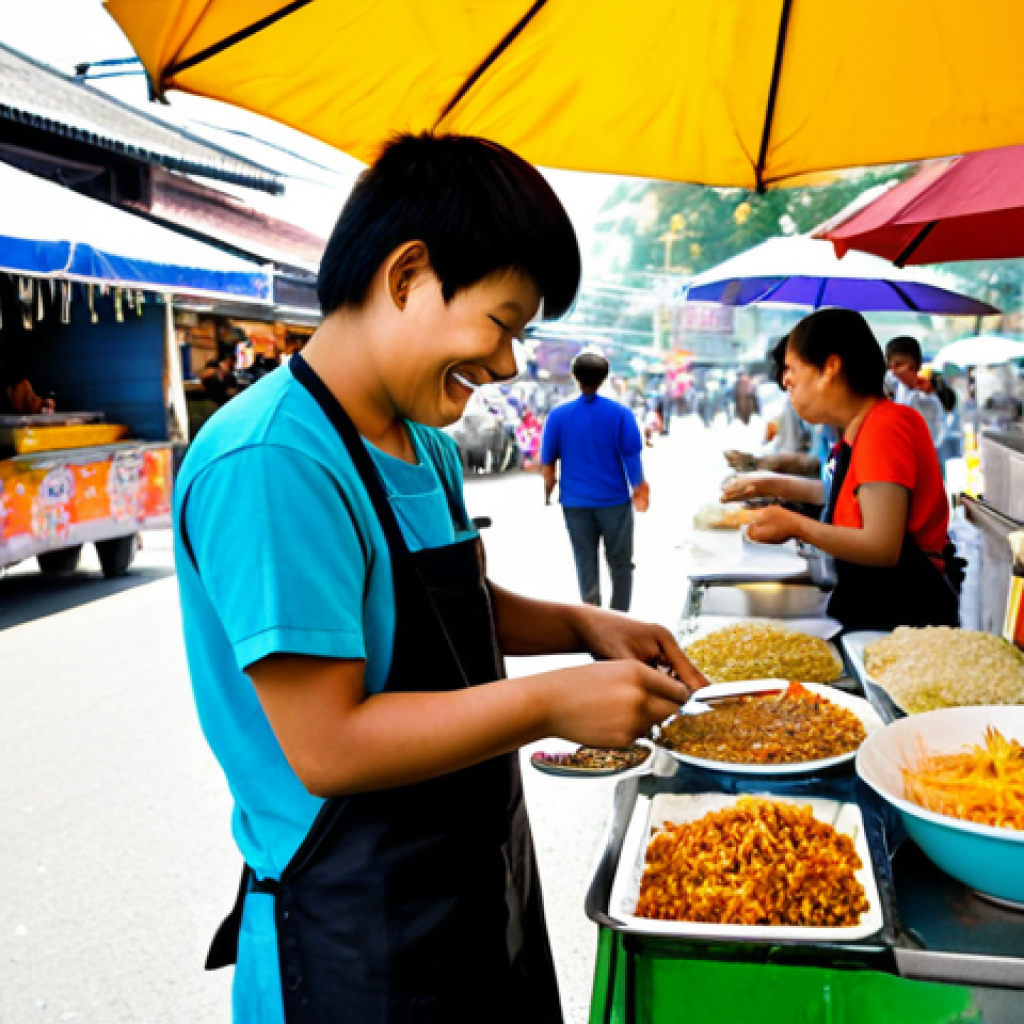 효과적인 커뮤니티 식사 피드백 수집 방법 - Street Food Stall Feedback**
Prompt: A busy Thai street food stall with a vendor smiling at a custo...