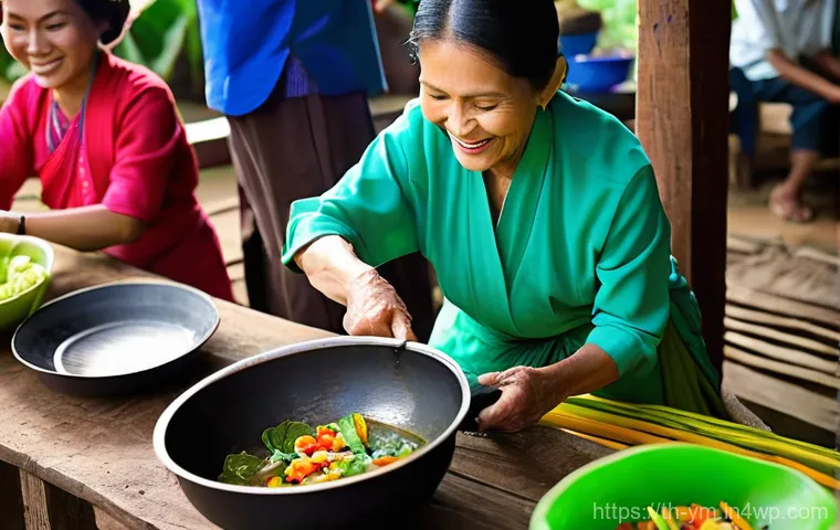 건강한 식사 옵션으로 커뮤니티 식사 구성하기 - **Prompt 1: A Vibrant Community Cooking Gathering**
A lively scene set in a communal outdoor kit...