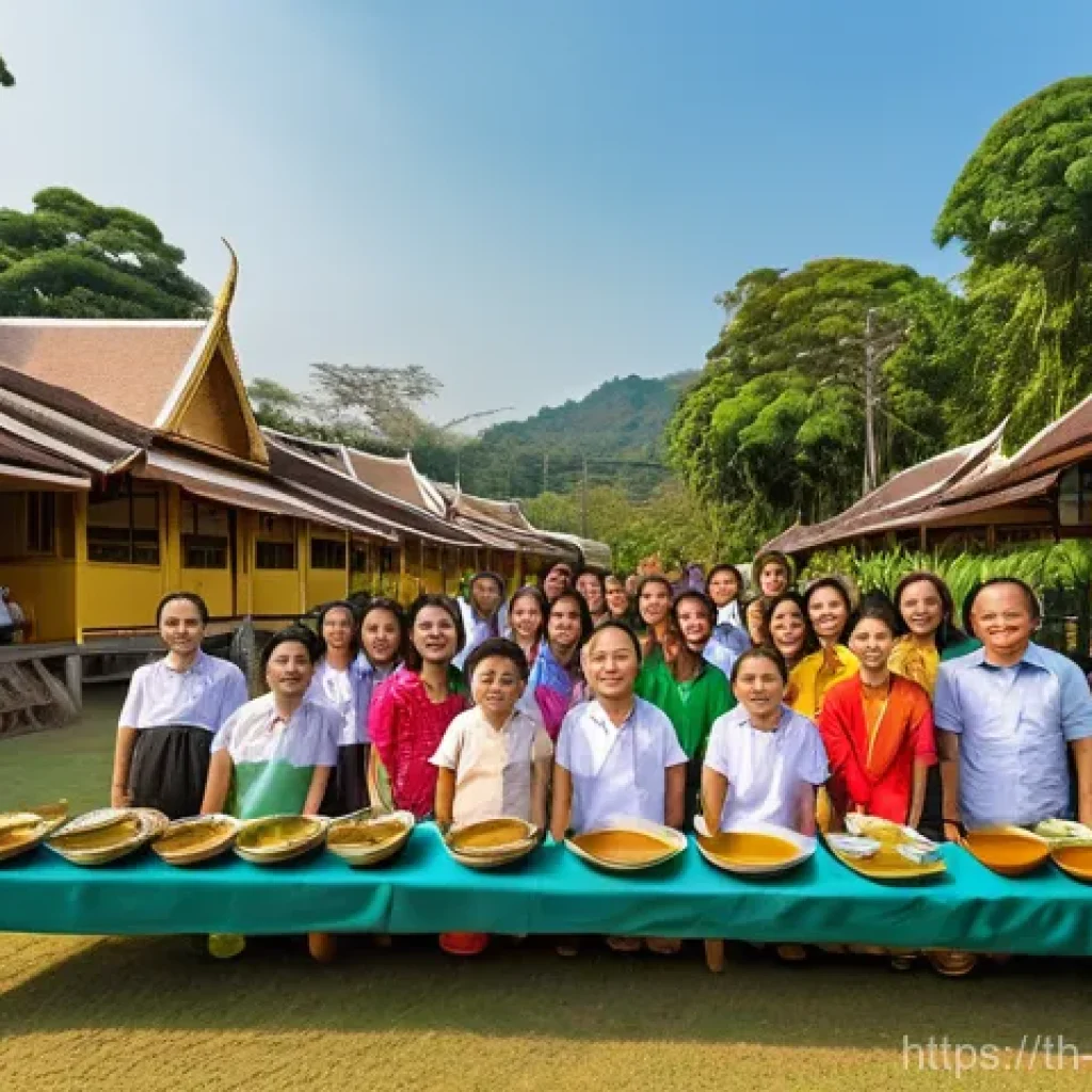 커뮤니티 식사에서의 기부 문화 형성하기 - **A heartwarming scene of community food sharing in a vibrant Thai setting.** Various generations of...