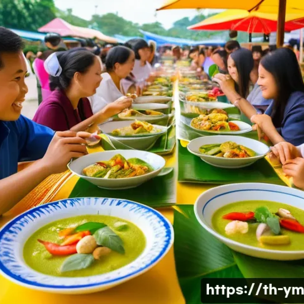 커뮤니티 식사에 필요한 사전 준비 사항 - **Prompt 1: "A vibrant outdoor community food festival in Thailand, bustling with diverse people of ...