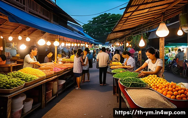 커뮤니티 식사 후기 작성 방법 - A vibrant Thai community street food market scene during early evening, showcasing clean and well-or...