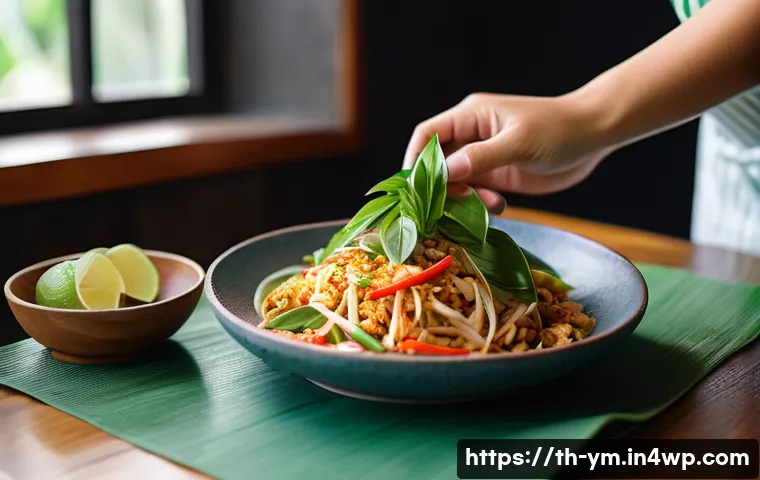 식사 후 레시피 공유 방법 - A bright and inviting kitchen scene featuring a Thai home cook preparing a colorful dish using fresh...