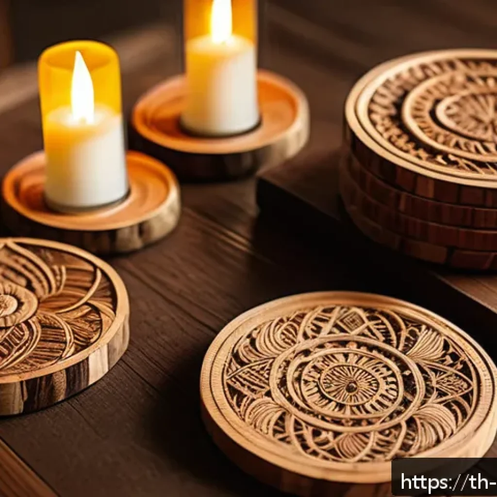 커뮤니티 식사에서의 기념품 아이디어 - A beautifully crafted wooden souvenir set from a Thai local community, featuring intricately carved ...
