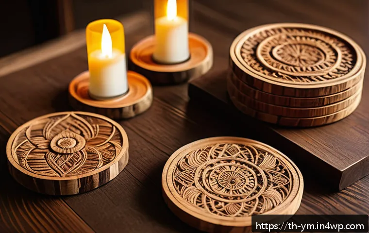 커뮤니티 식사에서의 기념품 아이디어 - A beautifully crafted wooden souvenir set from a Thai local community, featuring intricately carved ...