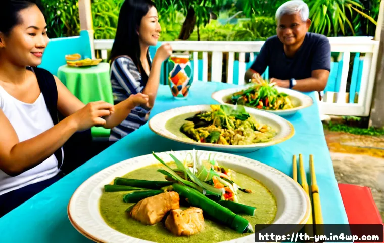 Home 17 커뮤니티 식사에서의 음료 조합 제안 - Photorealistic Thai community meal table at an open-air neighborhood gathering, colorful shared dish...